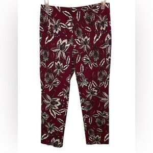 Chico's Burgundy Floral Pull On Juliet Pants Sz Large